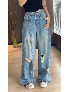 MANMI | Quần Jeans Xanh Dày Đùi Rách Dáng Thẳng