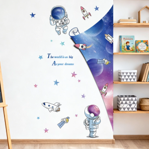 Decal giấy dán tường Phi hành gia khám phá vũ trụ Có keo sẵn-Trang trí phòng khách phòng ngủ kệ tủ