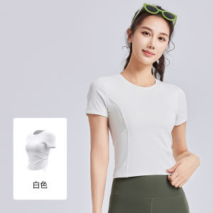 Áo Tập Yoga Hở Lưng Thời Trang Mùa Hè Cho Nữ Áo Thun Thể Thao Cổ Tròn Tay Ngắn Có Đệm Ngực Quần Áo Thể Thao Thoáng Khí