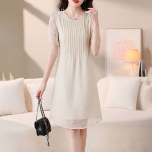 Summer French Elegance Petite Short Sleeve Chiffon Mid-Length Dress