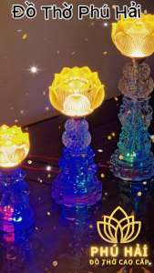 Đèn Thờ Thủy Tinh 1 Bông Hoa Sen Cụp - Cao 20cm 27cm 33cm - Tặng Led Dự Phòng HCM