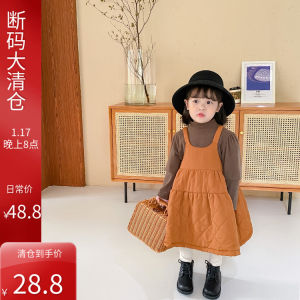 2020 Winter clothes New Girls Thickened Cotton Added Solid Sling Dress Children Baby Cotton Added Warm Skirts