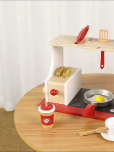 Wooden Coffee Maker Bread Maker Kitchen Playset for Kids Chef Pretend Play Set for Toddlers & Cookware Accessories