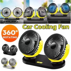 พัดลมหัวคู่สำหรับยานพาหนะ รองรับรถยนต์ พัดลม USB และรองรับร้านกว้าง สำหรับการพัดลมในรถยนต์ รวมพัดลมสำหรับการพัดลม USB