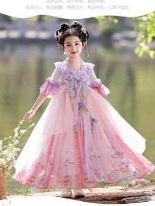 New 2025 Princess Cosplay Dress for Girls Traditional Hanfu Style Moon Rabbit Fairy Costume Spring Summer Autumn Wear for Kids