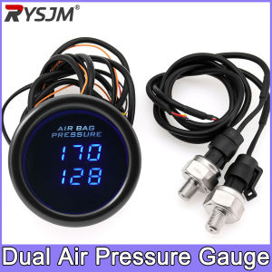 RYSJM | Universal LED 2 Display Dual Air Suspension Pressure Gauge 52mm Meter + Sensors Air Ride Gauge With 1/8NPT Sensors BLUE 220PSI