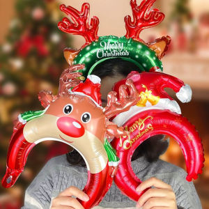 Christmas Hair Band & Aluminum Film Balloon: Cute Cartoon Santa Snowman Decorations for Xmas & New Year Gifts
