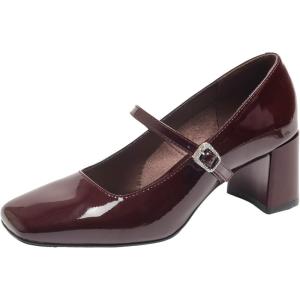 Josiny | Rounded Toe Mary Jane Shoes With Strap and Block Heel