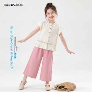 SQTN.KIDS | Lace Sleeve Wide Leg Shorts Girls Outfit