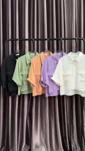 SV 6435 - Double Pocket Shirt Top | Silvervogue | Atasan Katun Rayon Pakaian Kasual Wanita