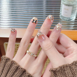 Handmade Ultra Short French Style Wearable Nails with Pearl Cheek Color Cat Eye Design Finished Product False Nails Tips