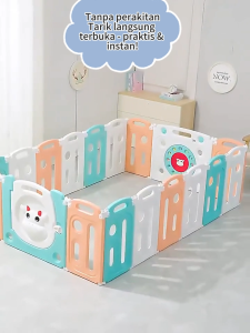 Playpen Bayi Lipat Aman BPA Free Pagar Anak Kunci Pintu Cup Hisap Kuat Panel Game & Ring Basket