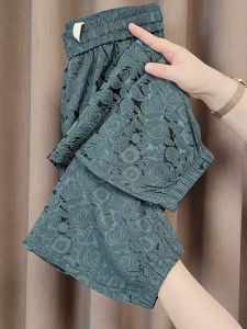 PAIBOLI | Plus Size Ice Silk Rose Print Casual Pants Fashionable Harlan Nine-Point Slimming Womens Clothing Autumn Season Rectangle Body Type