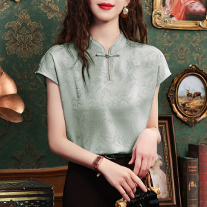 DAIXIANGFEIZI | Elegant Chinese Style Satin Shirt Short Sleeve
