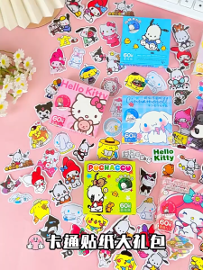 Cartoon Sticker 卡通盒装贴纸 Pelekat Kartun Comel Kalis Air Hadiah Pelajar Cute Kuromi Cinnamoroll Pikachu Shinchan Waterproof Sticker