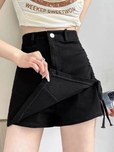 High Waist Casual Pants for plus Size Women Side Gathered Pure Color Black Trendy Short Trousers Spicy Girl High Waist Skirt Pants