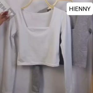 Áo tay dài borip cổ vuông vải thun ôm body nữ cotton co giãn tốt