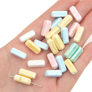 5pcs 6x15mm Ceramic Porcelain Rectangular Beads Charm Loose Spacer Beads For Handmade Bracelet Necklace Keychain DIY Jewelry Making Accessories