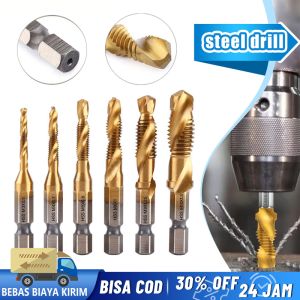 ISI 6 PC Mata Bor Pembuat Ulir Drat 6Pcs Drill Tap set M3-M10 Hex Twist Drill Handtap