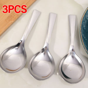 YESPERY 3Pcs Large Head Spoon Stainless Steel Dessert Spoon Short Handle Deep Soup Spoon Kitchen Utensils