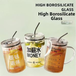 Custom Logo With Straw Large Volume Heat Resistant Glass Cup Set