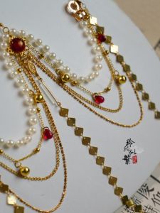 Exotic Feng Shui Pearl Waist Chain Multi-Layered Elegant Waterdrop Pressing Belly Skirt Accessory for Hanfu Traditional Chinese Clothing