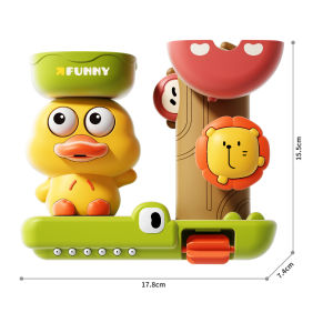 Baby bath toy suction cup spinning fun | Fun yellow duck waterwheel shower water play | Baby bathroom spinning toys | Suction cup fixation safe bath | Universal for boys and girls