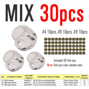30PCS Fly Tying Fish Skull Fish Masks with 3D Eyes for Making Streamer Pike Bass Trout Lures Saltwater Fly Tying Material