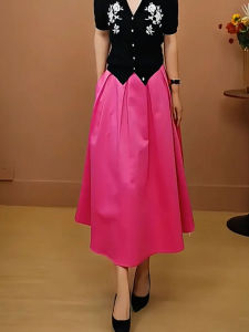 MANMI | High Waist Pleated Midi A-Line Skirt