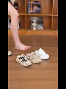 Women Half Slippers Inner Heightening Fashion Shoes with Dress Thick-Soled Korean Sneakers