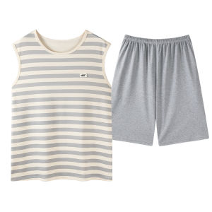 miiow | Cool Feeling Cotton Sleepwear Short Sleeve Home Clothes Set For Men Summer New Style MiiOW Brand Breathable Lightweight Mens Pajamas