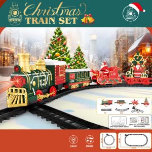 Electric Train Track Toy Car Christmas Gifts Classic Railway Locomotive Trucks Model Toys with Lights Music for Boys Girls kids