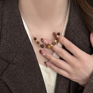 Fashionable Tiger Eye Stone Necklace Womens Style Sweater Chain Versatile Snake Bone Chain Luxury Minimalist New Autumn Winter Jewelry