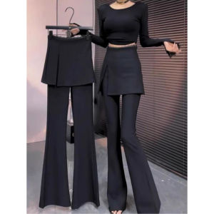 Stylish Elegant Large Size Lace High-Waisted Short Skirt and Flare Pants