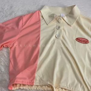 【REDYSTOCK】Crop polo tee women short sleeves polo blouse collared top 现货polo T恤女 拼色上衣 短款露腰上衣 港味chic短款t恤 ins翻领上衣