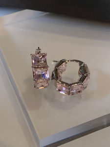 Sweet and Cute ~ Pink Zircon Hoop Earrings Light Luxury Minority Fancy Fashion Stylish Unique Earrings for Women