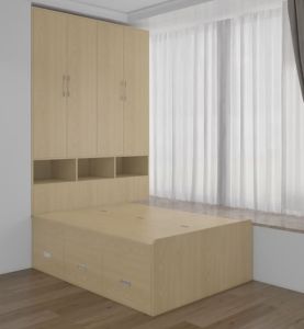 Window bay storage bed frame with cabinet customize singapore/single/super single/queen/king storage bed