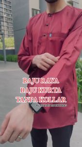 ** BAJU RAYA ** KURTA LELAKI LENGAN PANJANG TANPA KOLAR COTTON BAJU RAYA 2024 (SIZE S to 3XL)