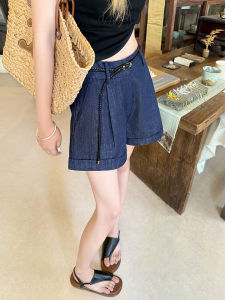 Quần Short Denim Lanh Cạp Cao Cho Nữ Mùa Hè 2025 Quần Ống Rộng Đa Năng Thường Ngày Quần Dài Cotton Lanh Viscose Giản Dị