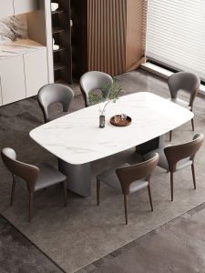 Modern Simple Rectangular Rockboard Dining Table Set Italian Luxury Home Furniture Six People Can Use with Chairs Combination