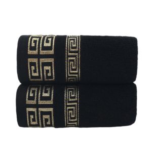 2Pcs Black Cotton Towels Set 34x74cm 70x140cm Embroidered Cotton Bath Towels High Absorbency Quick Drying Bathroom Towels Sets