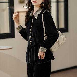 Fashionable Long Sleeve Velvet T-Shirt Womens Spring Autumn Winter New Style Bottoming Mom Small Shirt Top Korean Style Commute