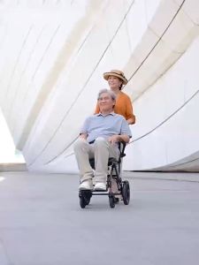 Lightweight Wheelchair Foldable Travel Transport Wheel Chair Self Push Wheel Chair Handbrakes Wheelchair 16inch Aluminium Wheelchair for Elderly Support up to 100kg