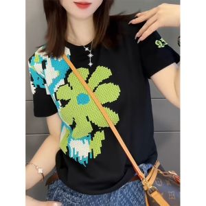 Vật Có Hoa In Hình Áo Thun Nữ Tay Ngắn Cho Nữ Plus Kích Thước Giảm Béo Che Bụng Phong Cách Mùa Hè Cổ Tròn Quần Áo Làm Việc