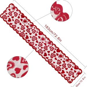 แผ่นรองจานวิ่งโต๊ะลูกไม้หัวใจสีแดง33X183cm สำหรับปาร์ตี้งานแต่งงานเจ้าสาวบ้านผ้าปูโต๊ะตกแต่งโต๊ะวันวาเลนไทน์