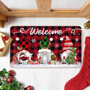 VIKAMA Snowman Let It Snow Door Mat Christmas Print Welcome Rug Non Slip For Entryway Indoor Outdoor Winter Holiday Decor