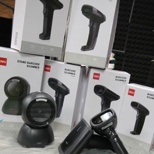 Deli เครื่องสแกนบาร์โค้ด 1D/2D/QR เครื่องสแกนบาร์โค้ด ตั้งโต๊ะ เครื่องอ่านบาร์โค้ด รองรับ CMOS ตอบสนองไว พอร์ต USB Barcode Scanner