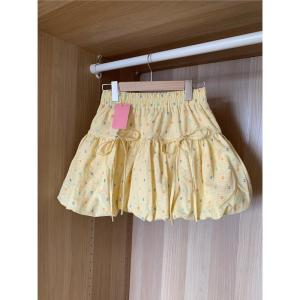 Váy Ngắn Chữ a Cạp Cao Họa Tiết Hoa Màu Vàng Dopaamine Cho Nữ Mùa Hè Cỡ Lớn Váy Ngắn Xếp Nếp Viền Ren Váy Bánh