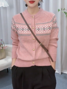 QINGNAER | Oversized Ethnic Style Color Block Korean Fashion Round Neck Sweater Cardigan