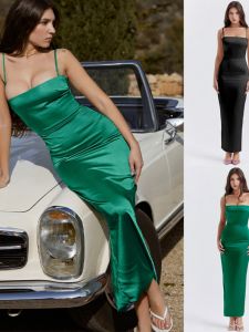 ชุดเดรสเกาะอกแขนกุดทรงเข้ารูป ชุดเดรสยาวคลุมสะโพกสำหรับผู้หญิงวัย 18-29 ปี ชุดทำงานสไตล์เกาหลีสีพื้น